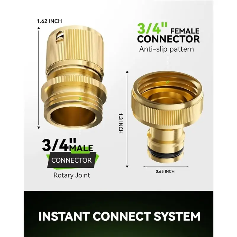 PZHI Garden Hose Quick Connect Fittings 4 Pack Brass Heavy Duty 3/4 Inch GHT Leak Proof Connector for Faucet Nozzle Sprinkler