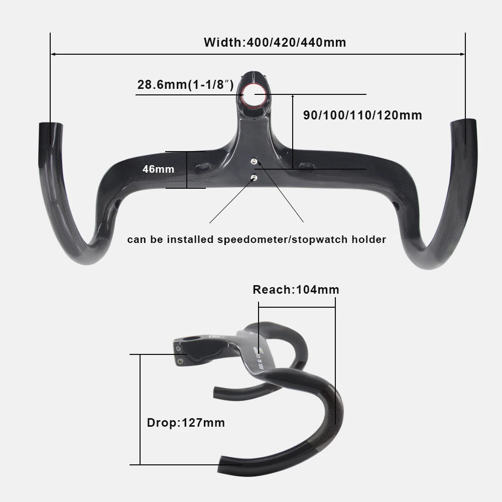 RXL SL Carbon Handlebar for Road Bike, Integrated Racing Bike Drop Handlebars, Aero Handlebars, 28.6mm, 400, 420/440