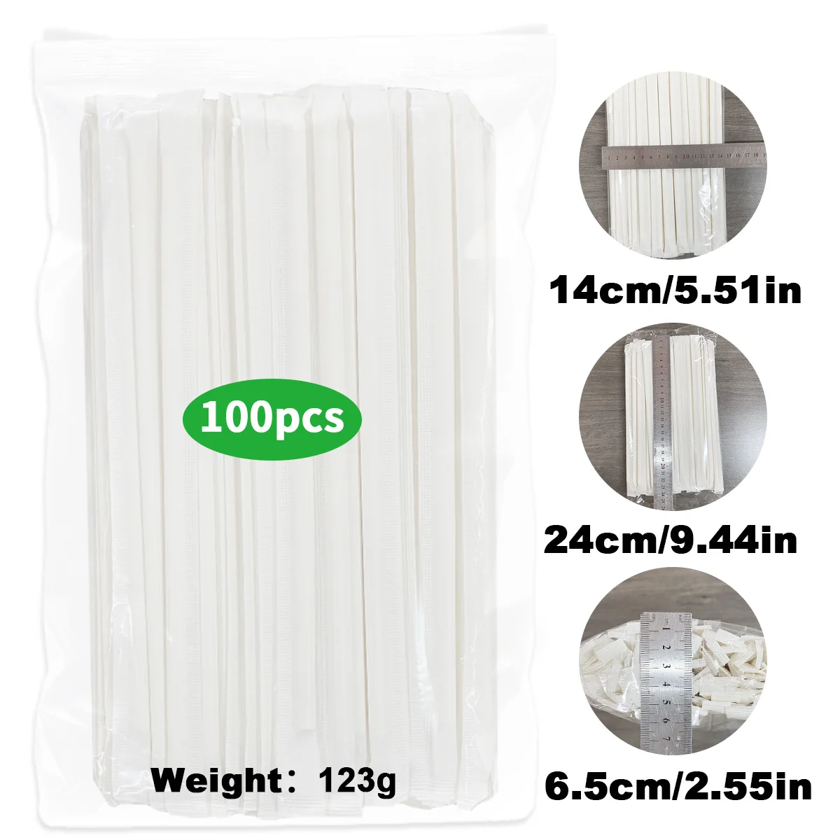 

White 6*197MM Individually Wrapped Flat Blowholes Milkshake Size Eco-Friendly, Long-Lasting Paper Straws--100 Pcs