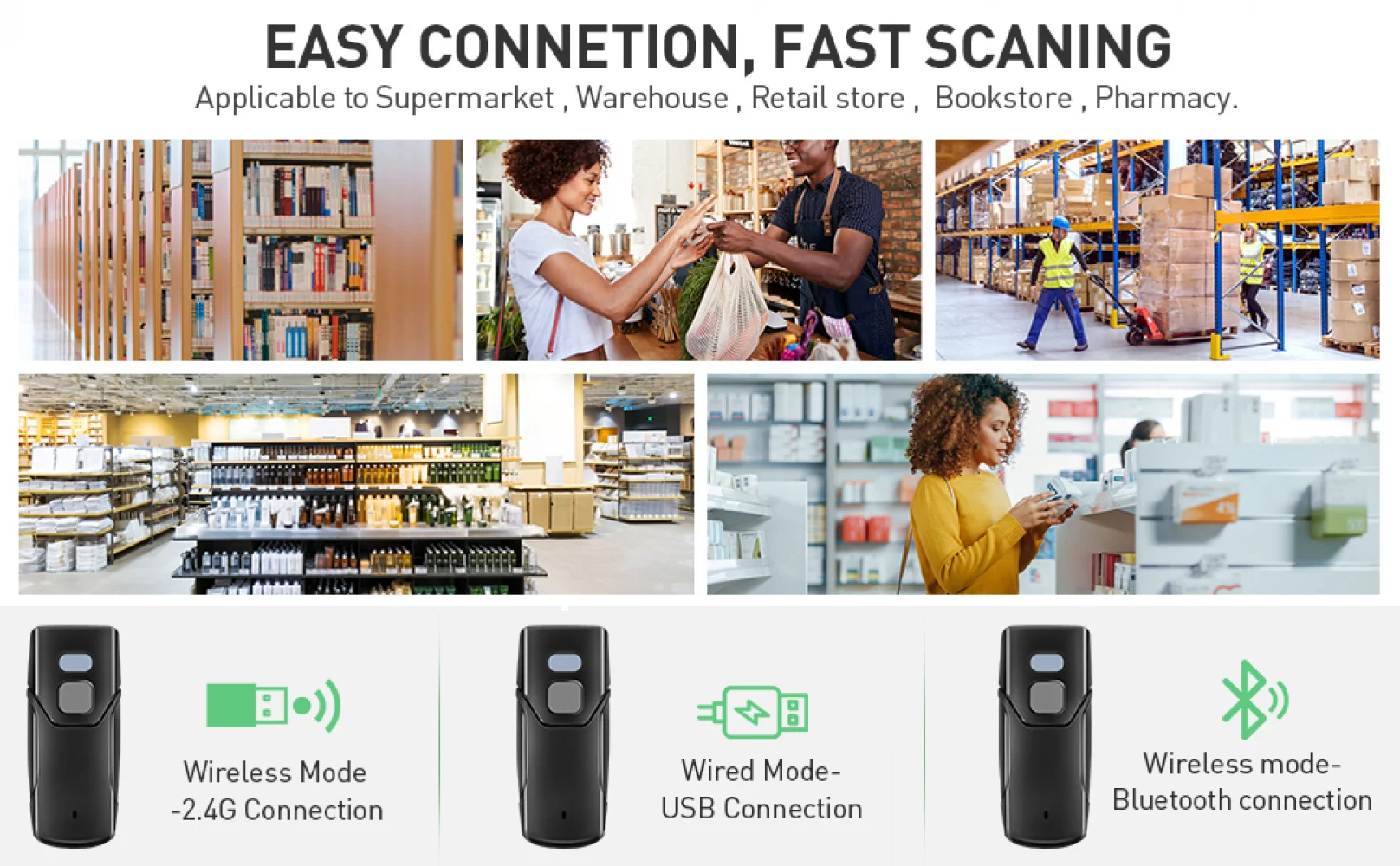 Mini 2D Barcode Scanner 2.4G Wireless Bluetooth Handheld Portable 1D 2D QR Code Data Matrix PDF417 Reader