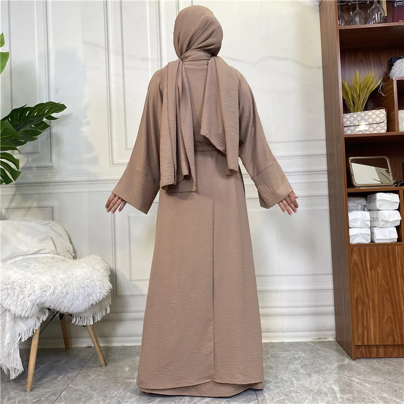 Imagem -02 - Conjunto de Vestido Aberto Abaya e Interior Feminino Kaftan Feminino Roupa Islâmica Turquia Fashion Eid Dubai Turquia Duas Peças