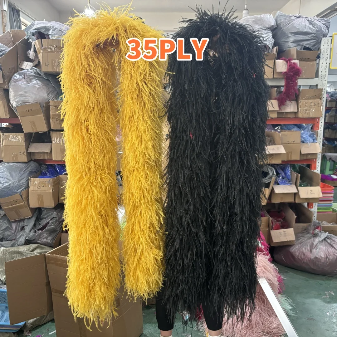 6 10 15 20 35PLY Black Natural Ostrich Feather Boa 2 Meters Ostrich Feathers Scarf Decor Carnival Dresses Clothing Plumes Shawl