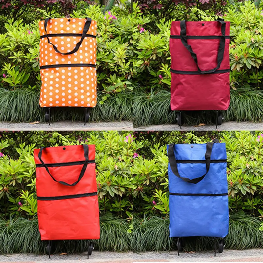 

Сумка-тележка для покупок с портативной металлической рамой, из ткани Оксфорд, вместительная сумка для хранения, для повседневного использования, оранжевая, с круглым дизайном.