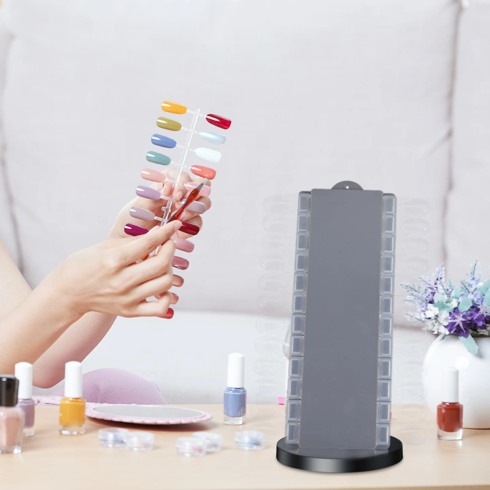 Espositore per manicure premium per carte per unghie da 2 pezzi per la decorazione del negozio del salone Carta per esposizione di colori per unghie multicolori