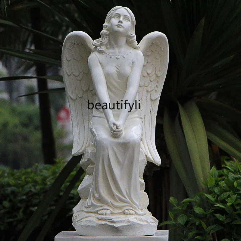 

ss newEuropean-Style Angel Figure Floor Sculpture Courtyard Garden Home Floor Fiberglass Decoration