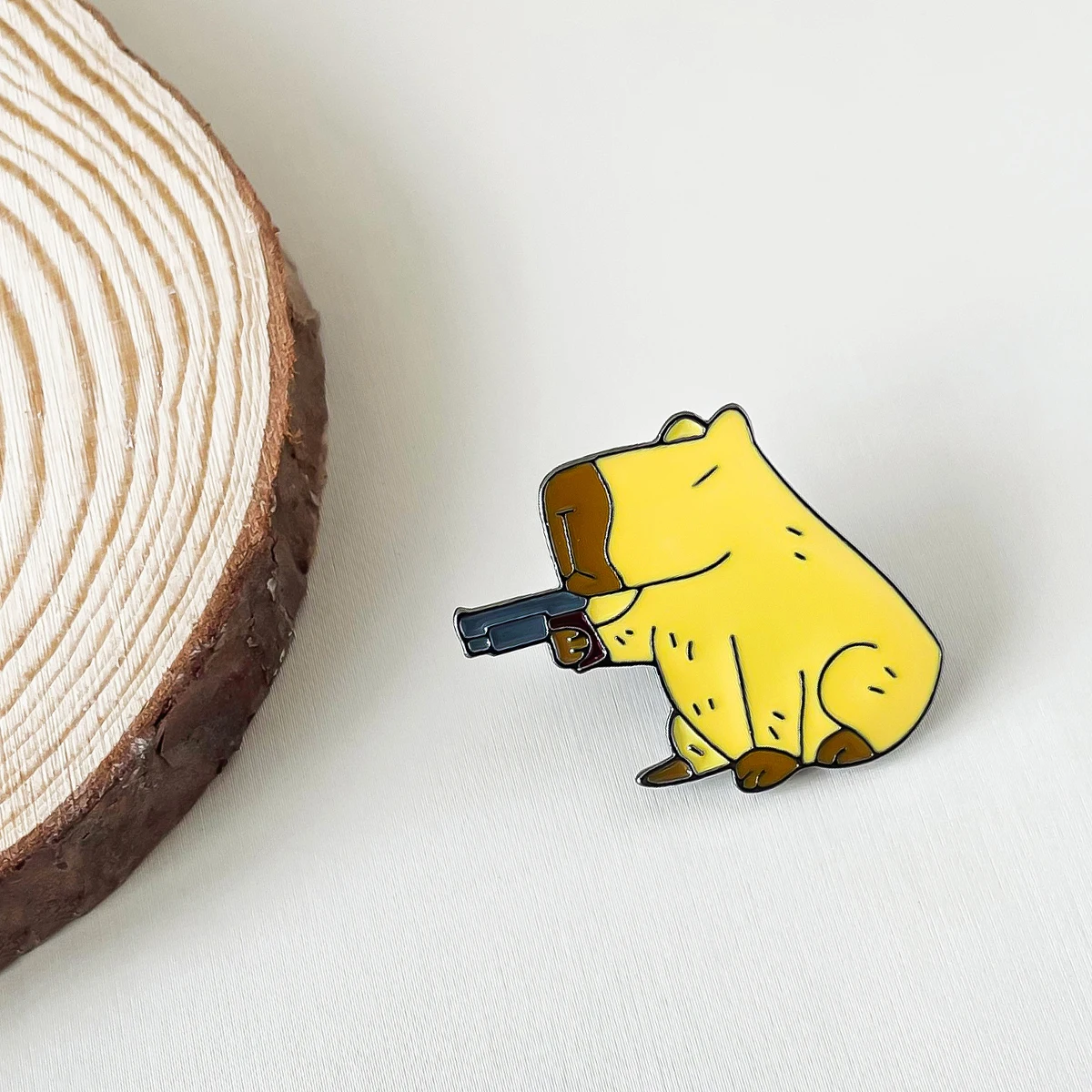 Medosor Funny Capybara Holding Gun Brooch Enamel Cartoon Pin Lapel Backpack Badge Cute Gifts for Friends Students Collections