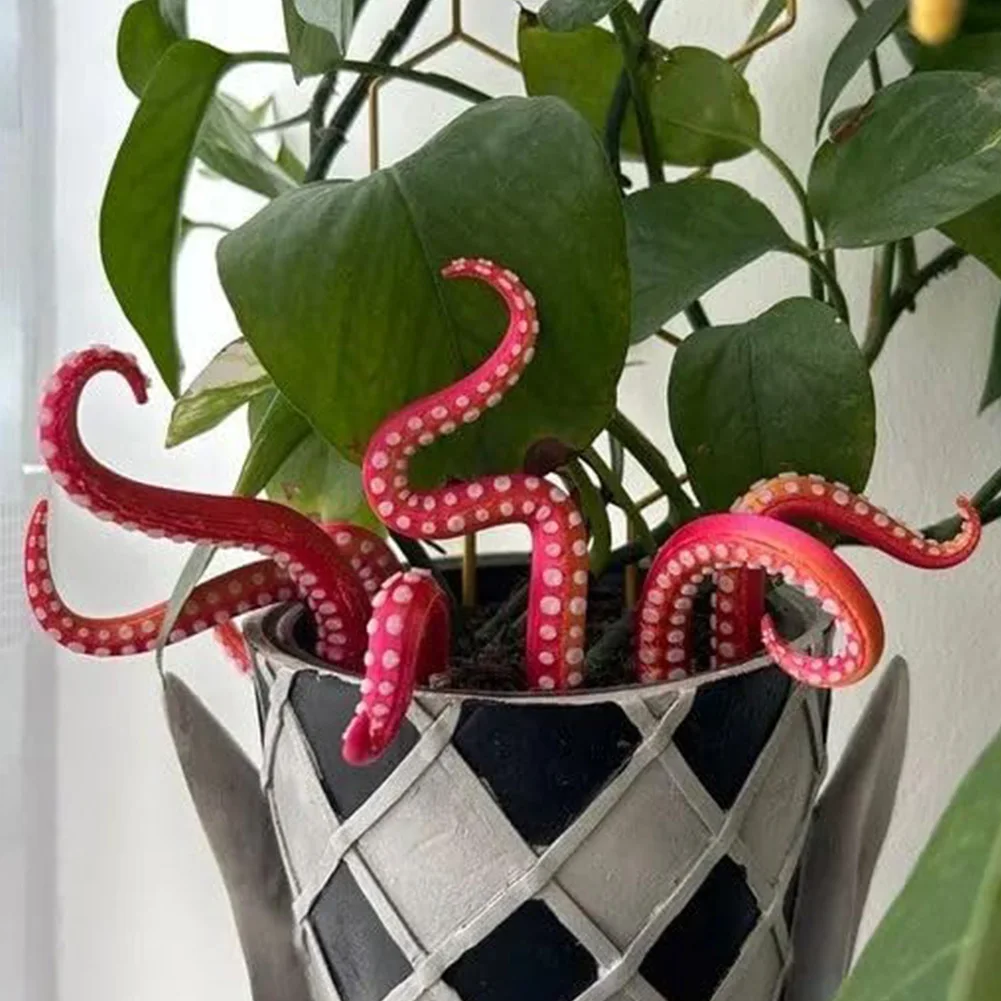 7Pcs Seamonster Tentacles Stakes Resin Octopus Tentacle Flower Pot Decoration Glow in The Dark Indoor Plant Accessories