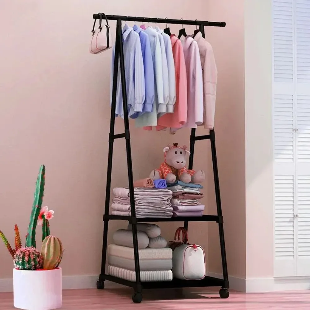 Simple Clothes Hanger with Pulley Movable Triangle Coat Storage Racks Home Floor Standing Metal Coat Hangers Clothes Organizer