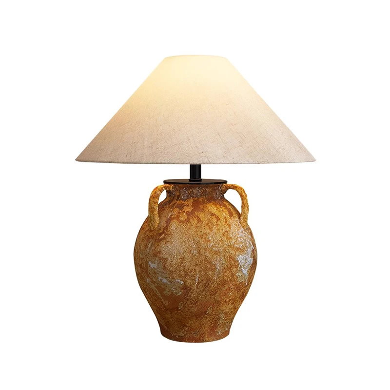 Large Vintage Brown Ceramic Pot Table Lamp Japanese Home Decor for Bedroom Living Room LED E27 Indoor Lighting Fixtures