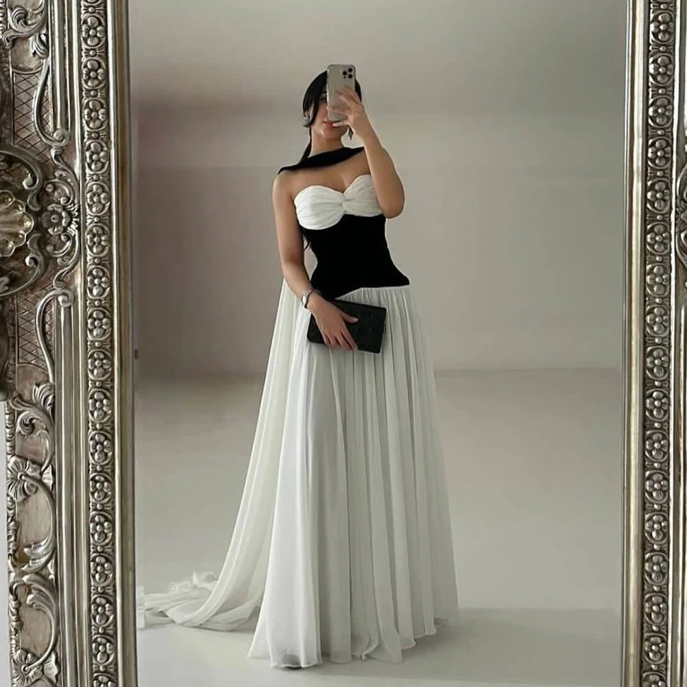 

Msikoods Customized Sexy Strapless Evening Dress Special Occasions Elegant Cape Floor Length Pleated Sleeveless Party Dress