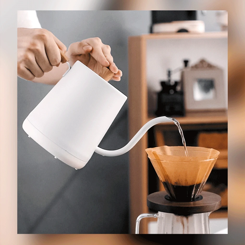 800ML Gooseneck Electric Kettle Stainless Steel Electric Kettle Hand Brewed Coffee Pot Intelligent Constant Temperature Teapot