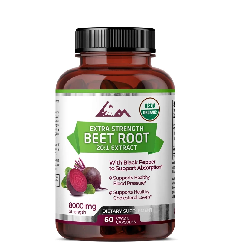 Organic beetroot 8000 mg strength 20:1 extract, black pepper extract enhances absorption, non GMO