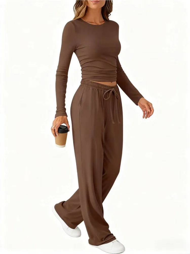 Solid Color Drawstring Long-sleeved Pants Suits Spring and Autumn New Women Fashion Casual Sports Two-piece Casual Set Female