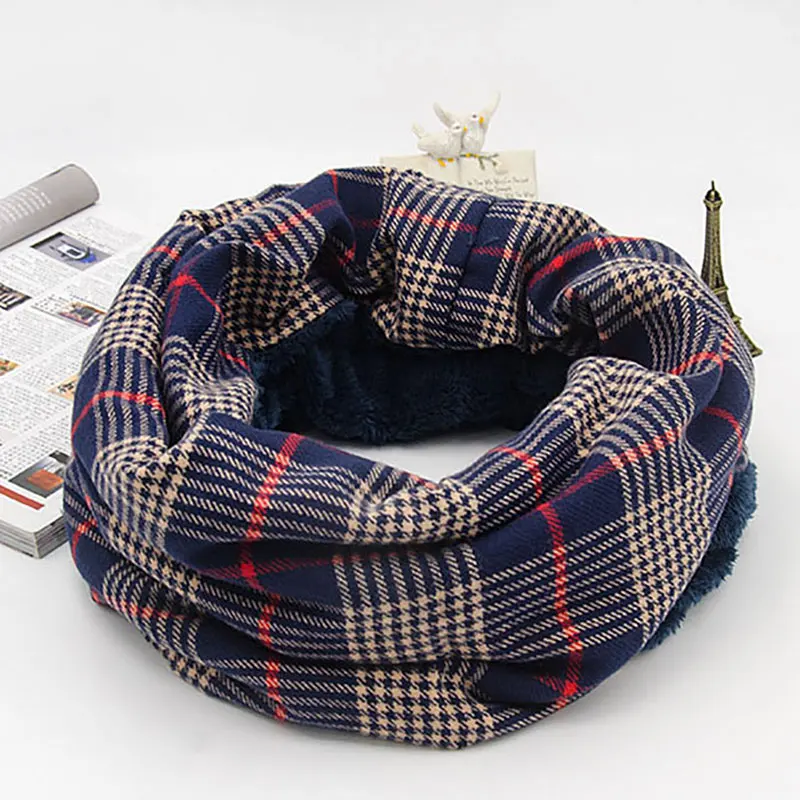 Soft Snood Scarf for Men and Women Warm Plaid Chunky Polyester Faux Fur Loop Ring Scarf Female Luxury Fashion Winter