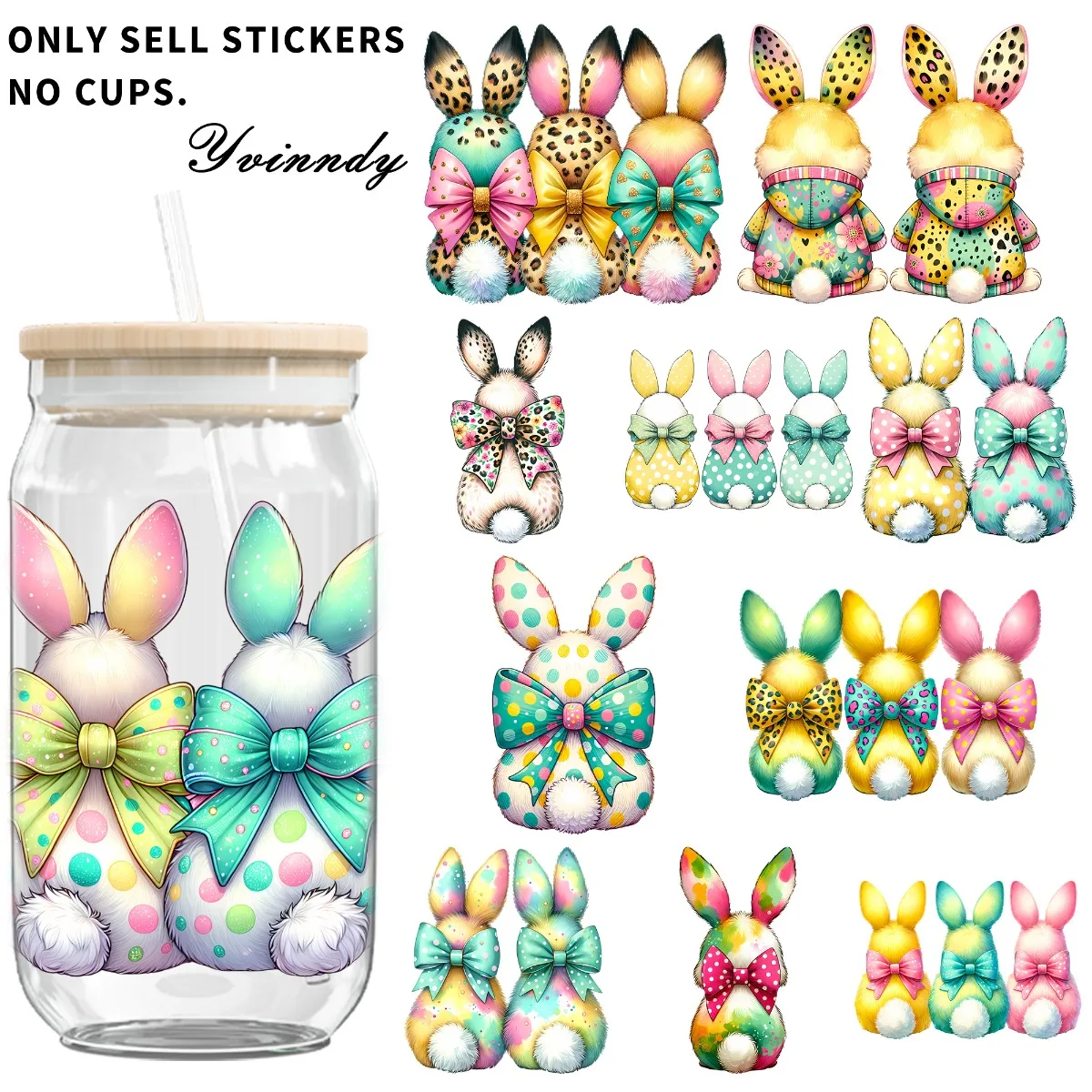 

4PCS/SET Colorful Polka Dots Easter Bunny DIY Light Beigeny Tumblers Wrap Decorative Transfer Paper UV DTF