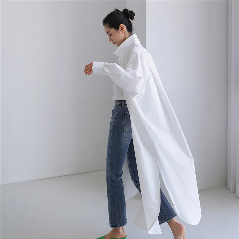 

SuperAen 2023 Spring Autumn New Full Button Up Solid Loose Oversized Fashion Casual Sunscreen Long Shirts Women