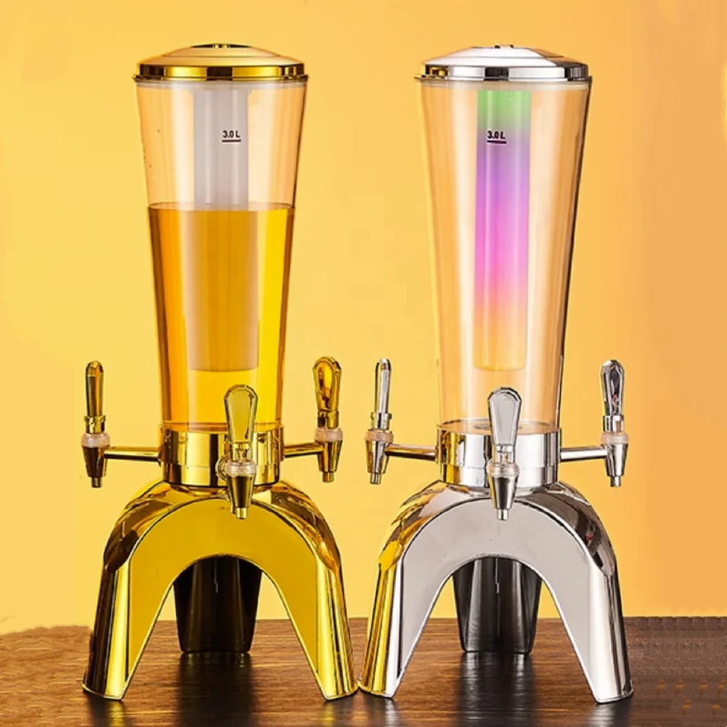New Type of Plastic Draft Beer Dispenser Black Beverage Machine with Three Taps Movable Silver Beer Barrel Refrigerator
