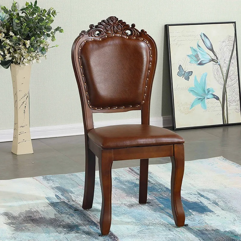 European dining chair modern simple solid wood carving flower chair hotel mahjong manicure desk restaurant banquet soft bag back