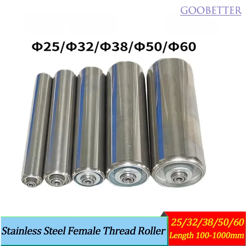 Non-powered Female Thread Axis Conveyor Rollers Diameter 25-60mm Total Length 100-1000mm Roller Accessories for Conveyor Lines