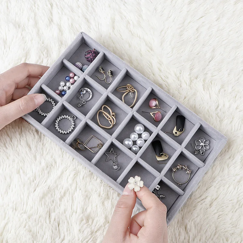 Soft Velvet Stackable Jewelry Tray Case Ring Earrings Necklace Display Holder Storage Box Portable Jewellery Organizer Dropship