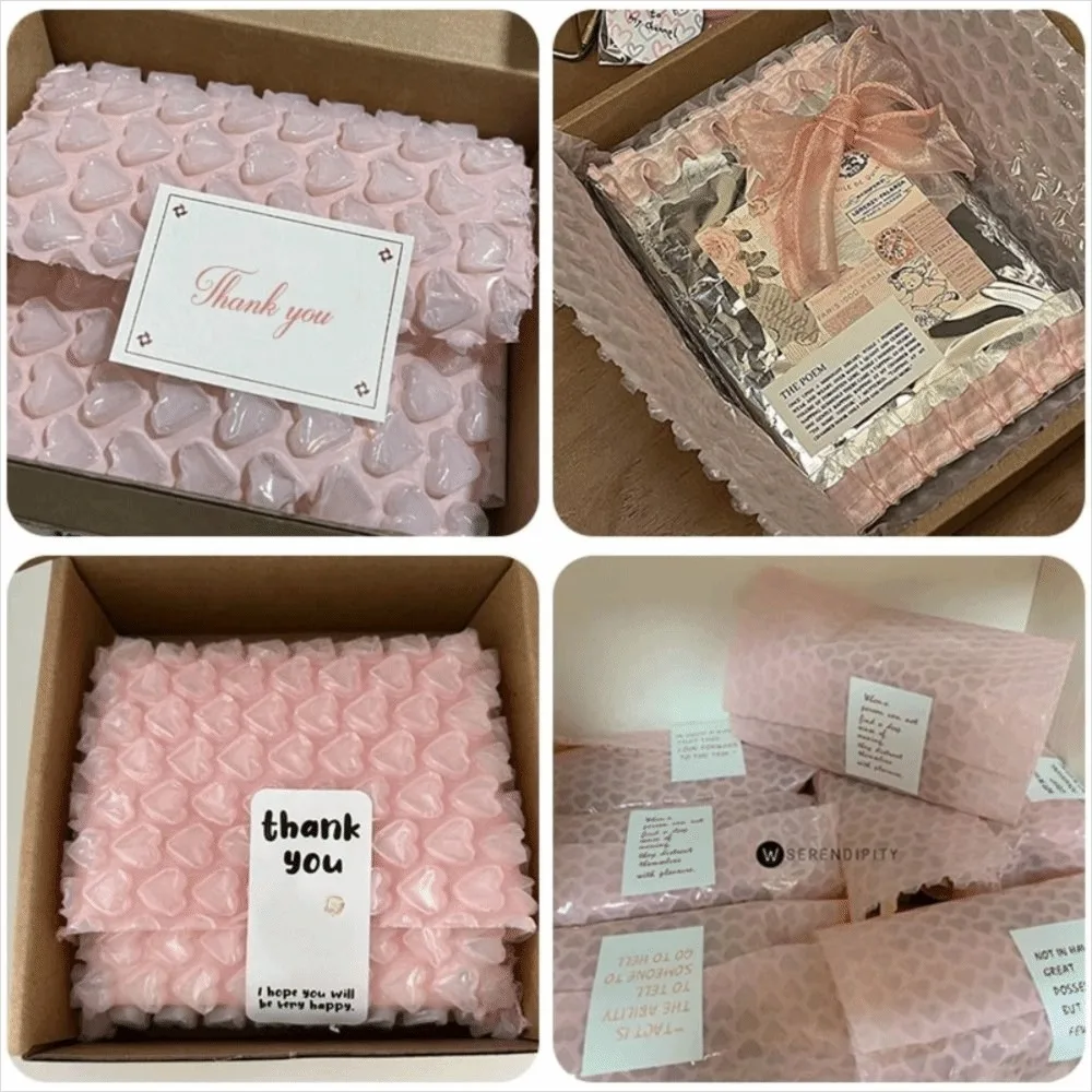 0.2*6M Lovely Thicked Heart Shape Bubble Wrap Shockproof Packaging Buffer Bubble Paper Foam Roll Buffer Packaging Party Decor