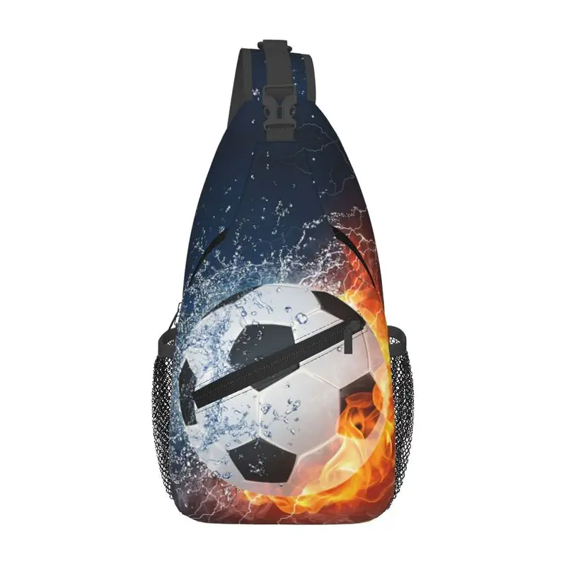 

Basketball Soccer In Fire And Water Sling Crossbody Backpack Men Football Shoulder Chest Bag for Travel Cycling