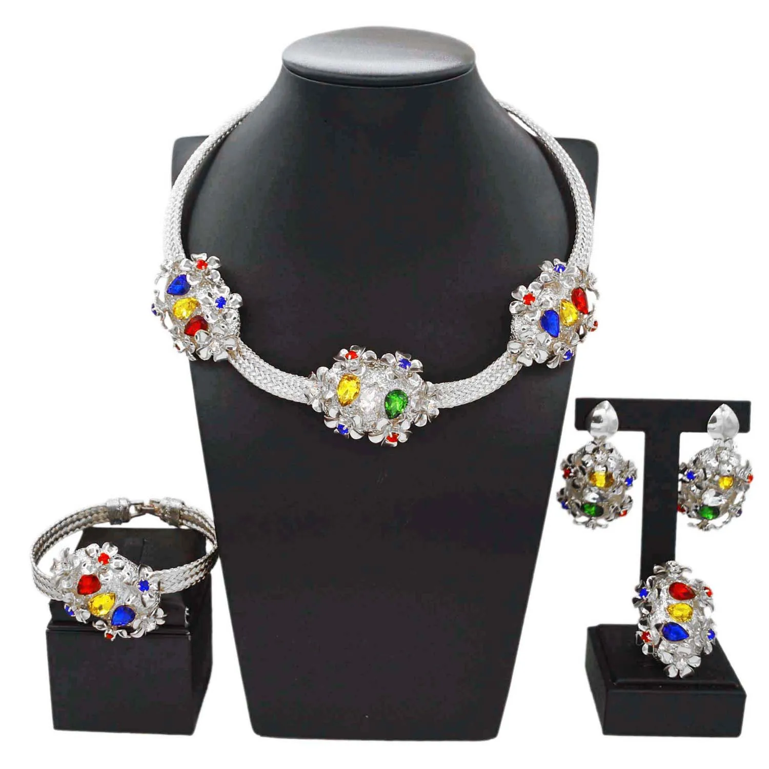 Yuleili Brazil Gold-plated Exquisite Jewelry Four Sets of Color Gems Luxurious Wealth Gorgeous Atmosphere Fashion Mother Elder