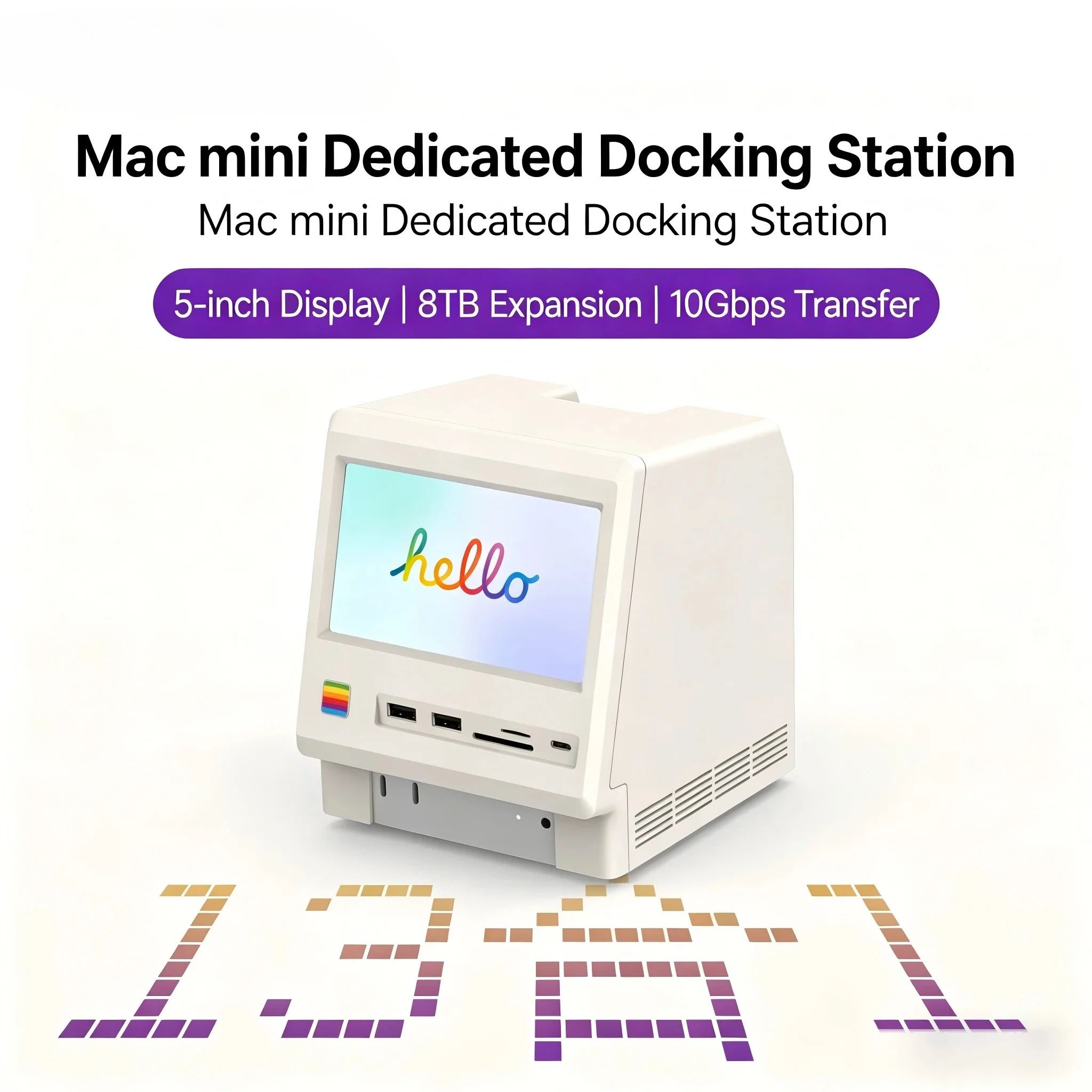Wokyis M5 10Gbps / 80Gbps Mac mini M4 Dock 5inch Full HD IPS Screen USB-C HUB Monitor Display with M.2 SSD Enclosure