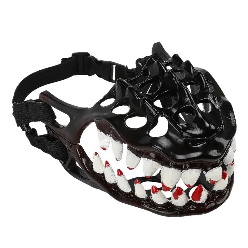 New Halloween Costume Zombie Dog Mask Basket Cage Muzzle Training Dog Mouth Bite Teeth For Pittbull Spooky Dog Supplies Dog Toys