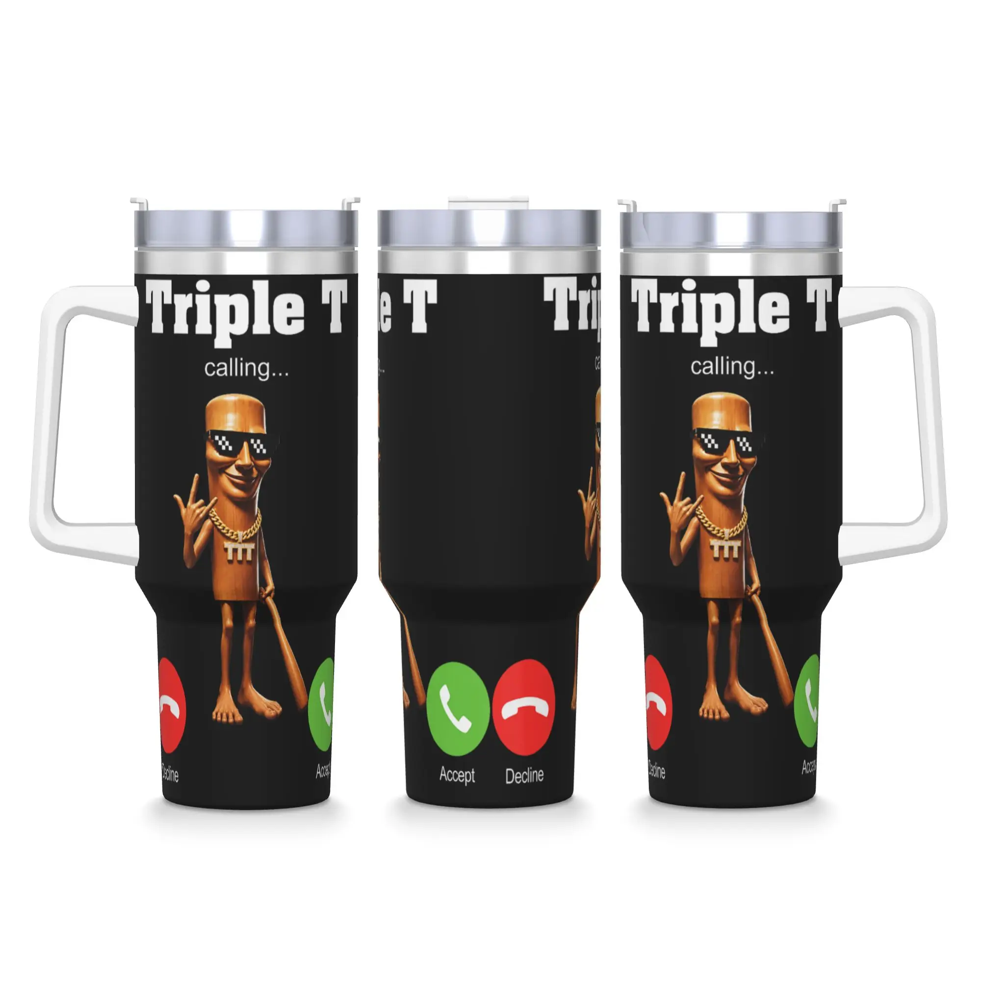 Tung Tung Tung Sahur is Calling Meme Funny Brainrot Triple Stainless Steel Tumbler Travel Thermal Cups With Straws 40oz Car Mugs