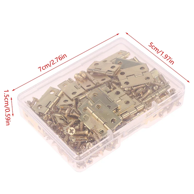 50 unids/caja bisagras + 200 tornillos hierro oro plata negro bronce 4 agujeros herrajes para muebles duraderos Mini decoración de bisagra