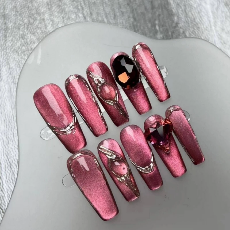 10Pcs Long T-shaped Handmade Wearing Armor Y2K Silver Chain Butterfly Pink Camellia Sparkling Diamond DIY Nail Charm