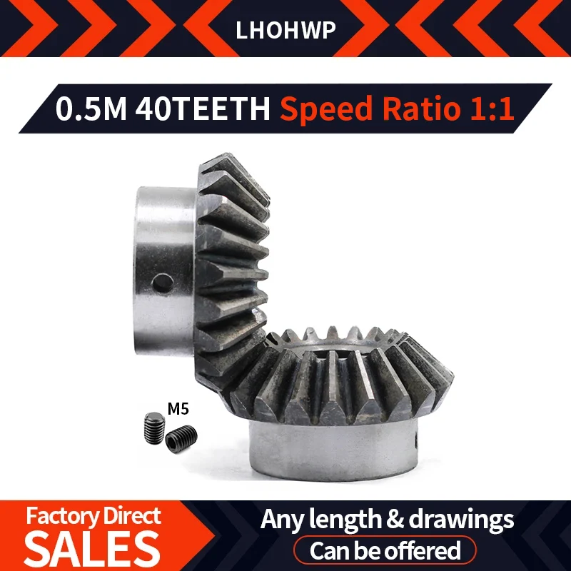 0.5M40T Bevel Gears Gear Cnc 90 Degree Conical 90° Motor Reducer Rack Servo Inner Hole 6mm Metal 45 Steel Electric