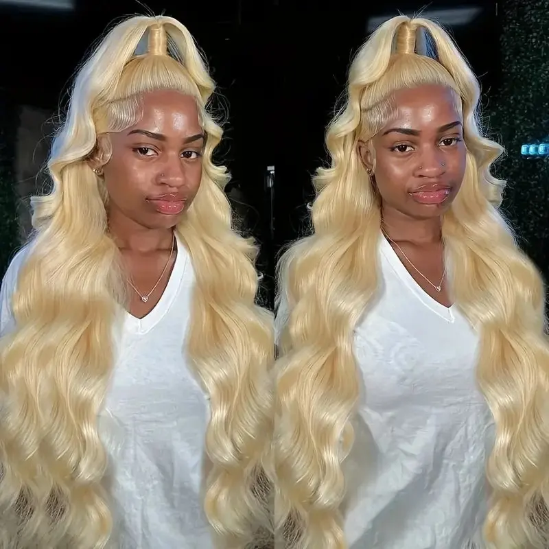 150 Density Blonde 13X4 HD Lace Wigs Human Hair 13X6 Frontal 613 Blonde Colored 28Inch Body Waves PrePlucked Glue-Free Wig