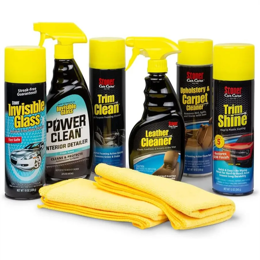 

Interior Detailing 8-Piece Kit Carpet and Upholstery Cleaner, Leather Cleaner, Trim Shine, Glass Cleaner, Power Clean,