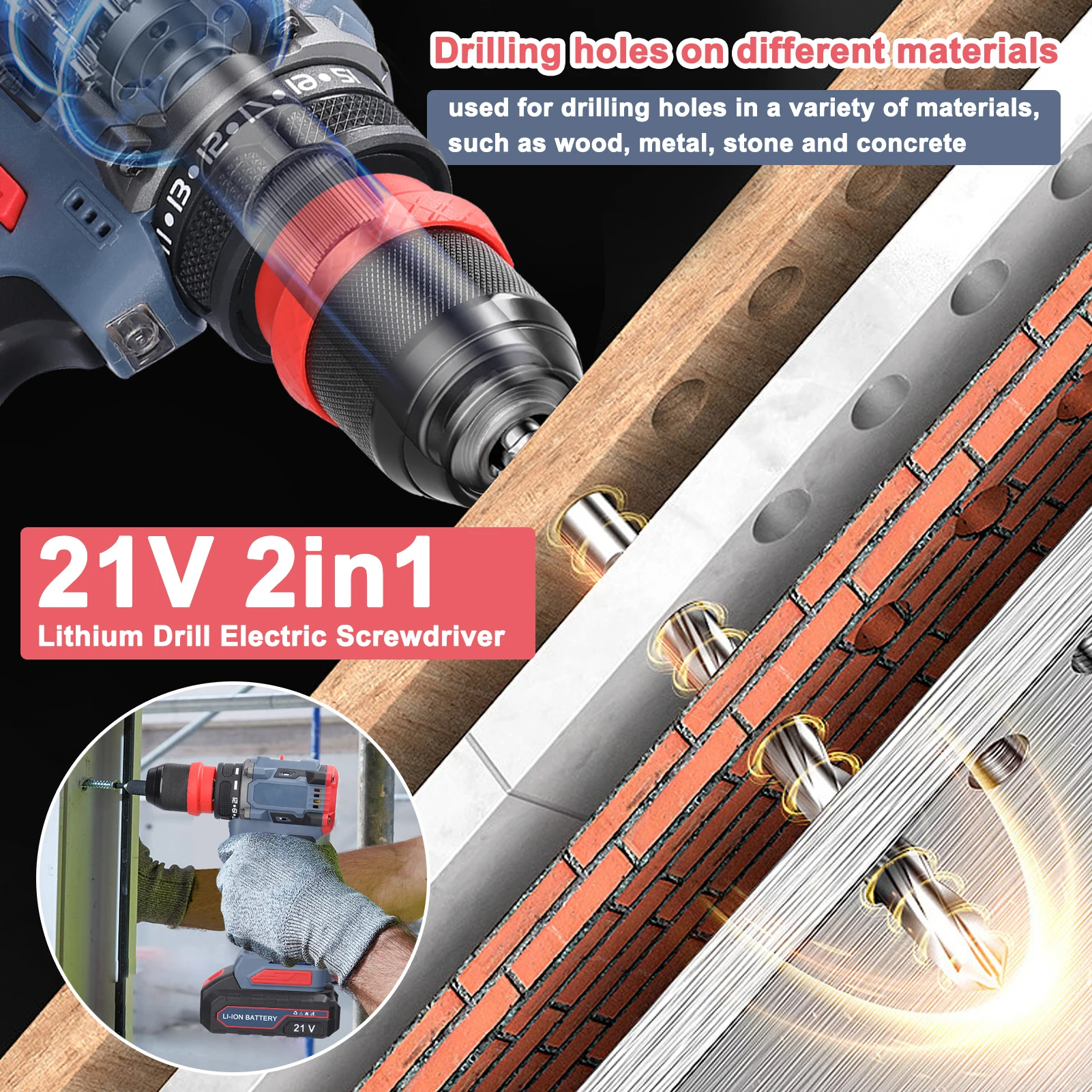 16,8 V/21 V bürstenloser 2-in-1-Elektroschrauber, 45/55 Nm, wiederaufladbarer Multifunktions-Akku-Schraubendreher, Schlagbohrmaschine – Detail 16