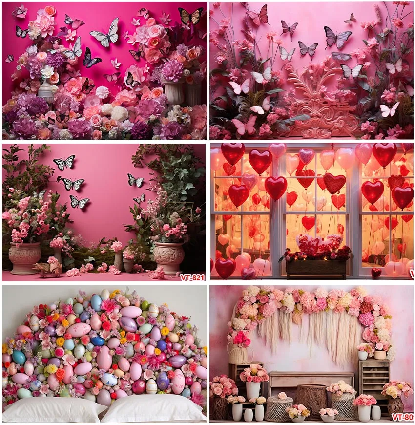 Butterflies Flowers Valentine's Day Interior Decoration Backgrounds Photographic Window Balloons Plants Wedding Backdrops Props