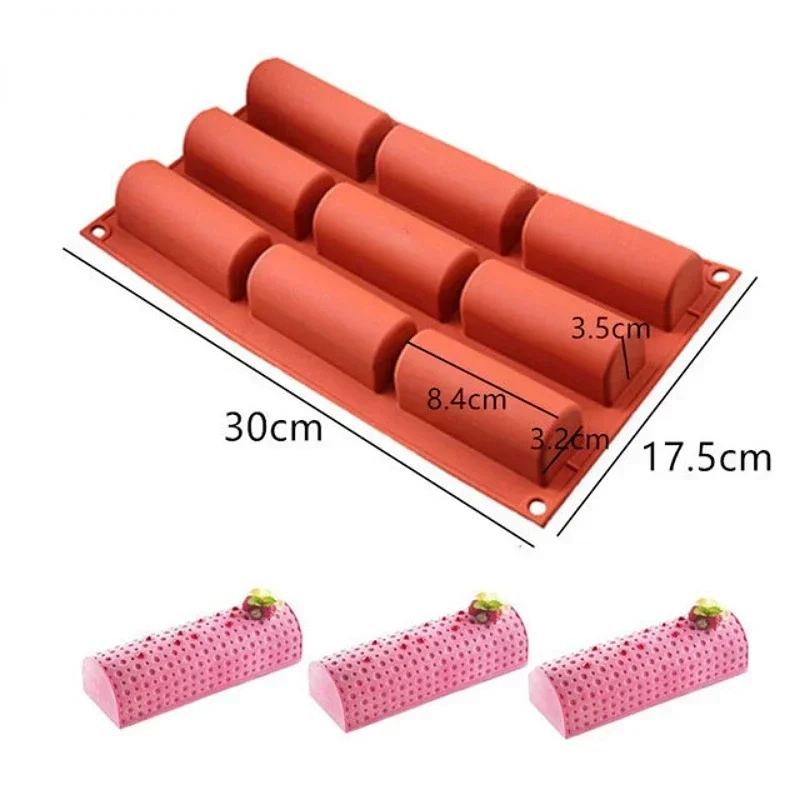 9 Cavity Silicone Mold 3D Stick Half-cylindrical Long Strip Shape Chocolate Truffle Mousse Cake Dessert Mold DIY Baking Moulds