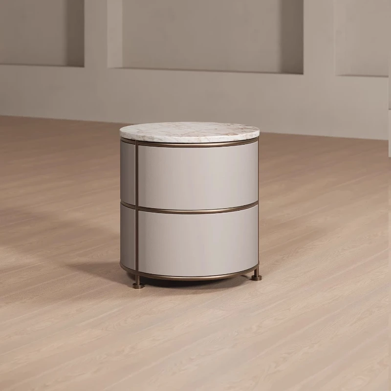 

Original design round marble leather bedside table, home bedroom