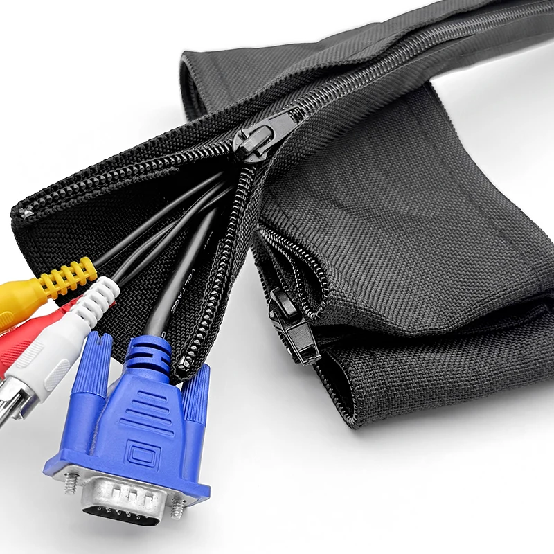Anti-Tangle Reusable Nylon Cable Zipper Sleeve Wear Resistant Dustproof Wire Protector 16-100mm for Office Computer Household