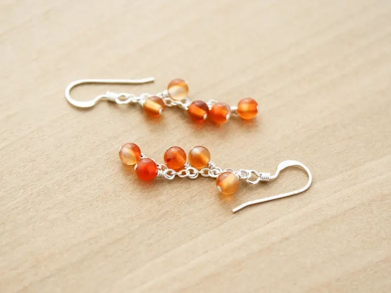 Carnelian earrings. Orange jewel cluster earrings. Healing willpower Crystal earrings