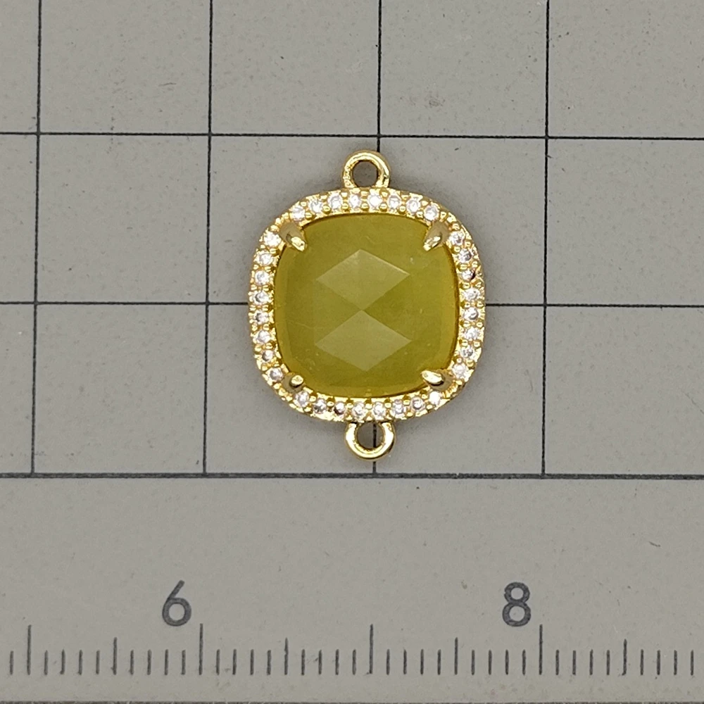 10 Pcs 12mm cz pave faceted Square Yellow Lemon Jade  Double bail connector  Accessories