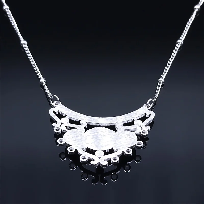 Aesthetic Ethnic Boho Flower Shape Necklaces for Women Stainless Steel Bohemia Blue Stone Hollow Choker Necklaces Jewelry N7946S