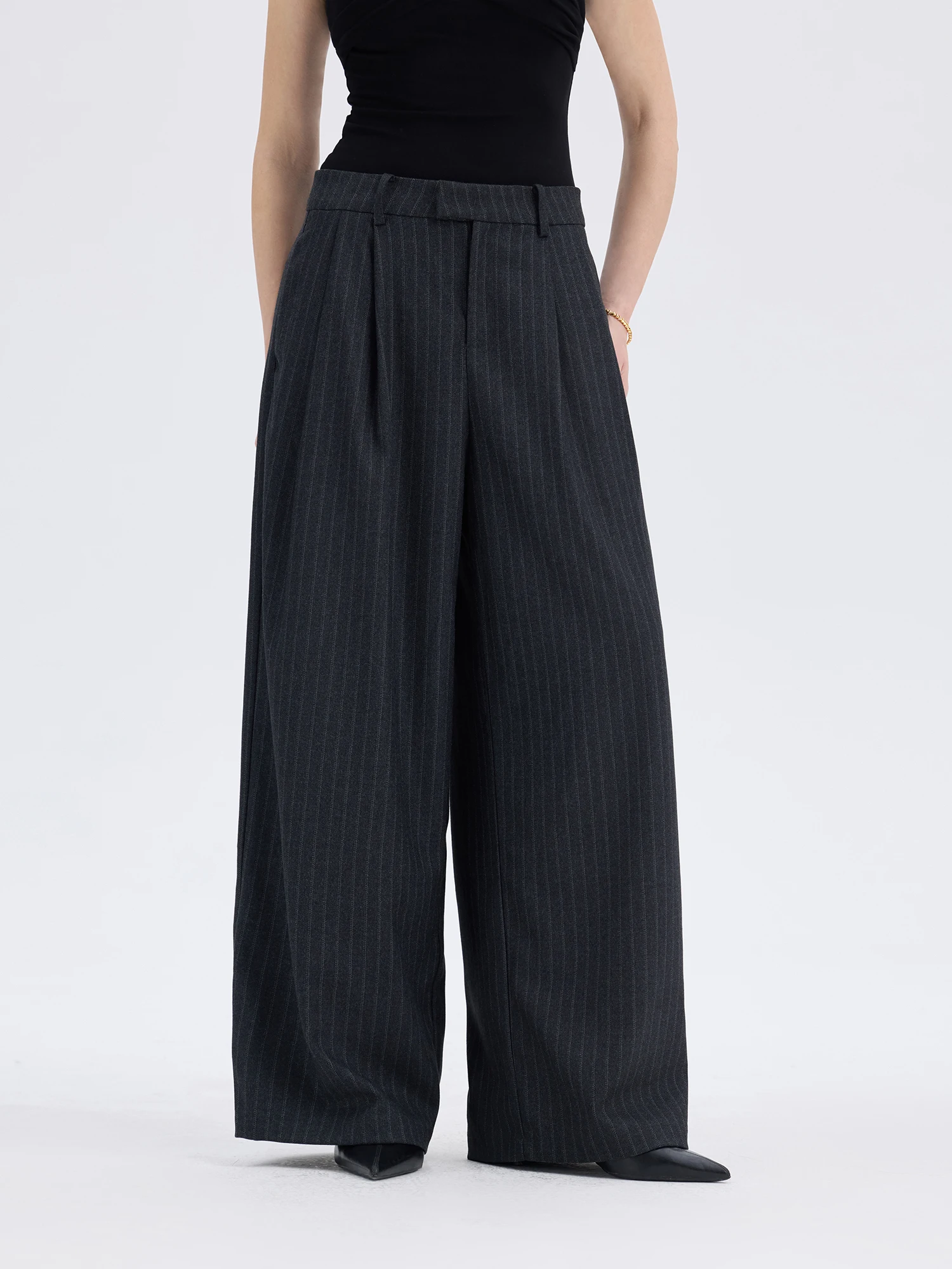 

JESS Casual Striped Wide Leg Suit Pants Women Commute Loose Drapey Straight Leg Trousers Fashionable Business Casual Jeans