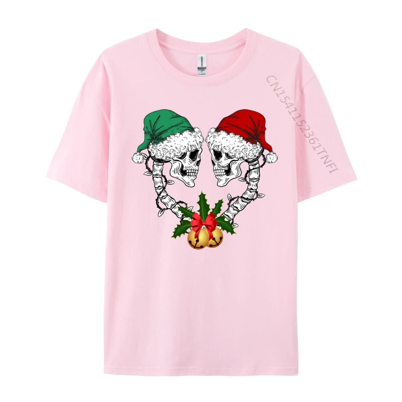 Camisetas navideñas con calaveras y campanas, lo último en estampado de manga corta, 100% algodón, cuello redondo, camisetas