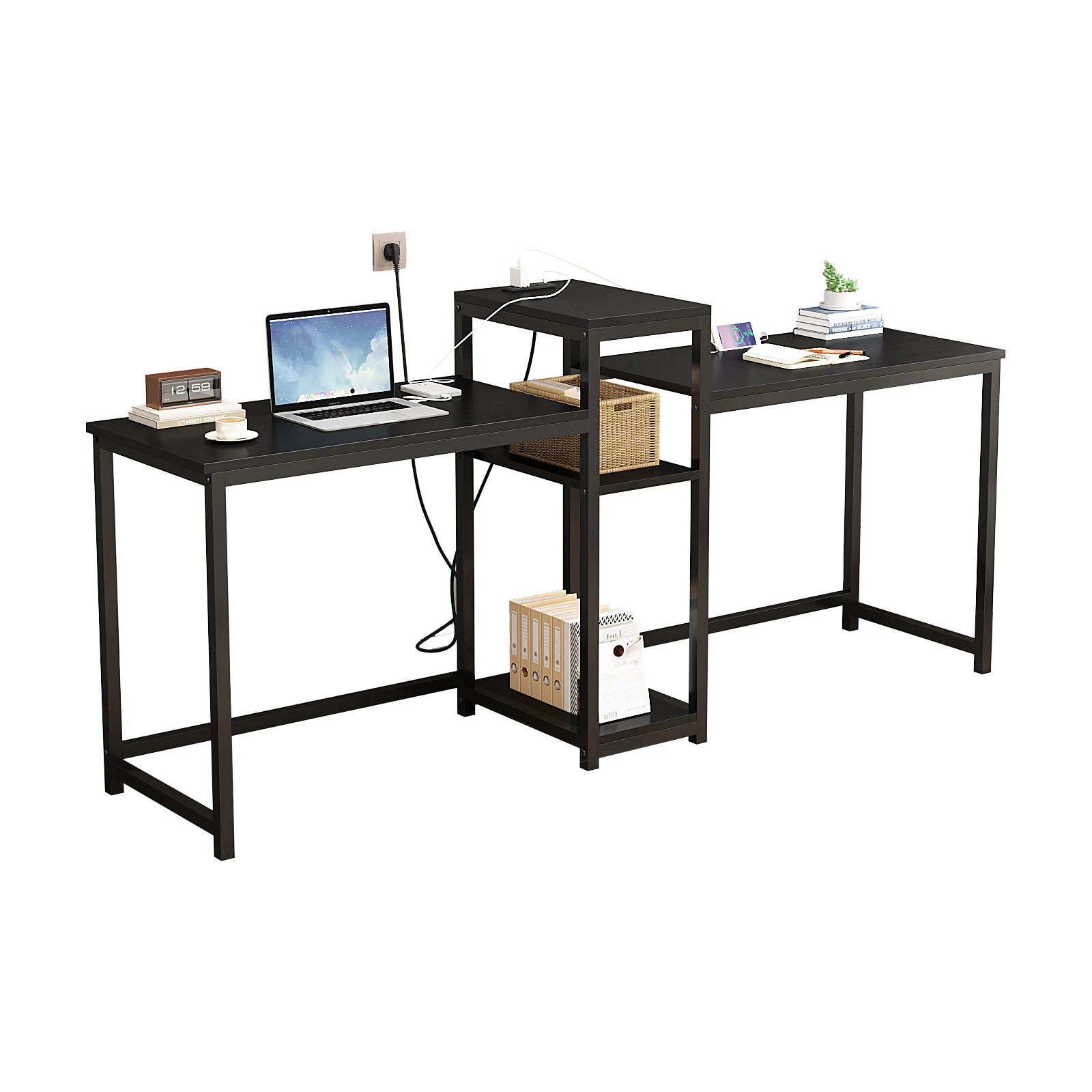 مكتب مكتب YQ JENMW على شكل حرف L مع مقبس طاقة ومساحة تخزين، مكتب كتابة لشخصين #1