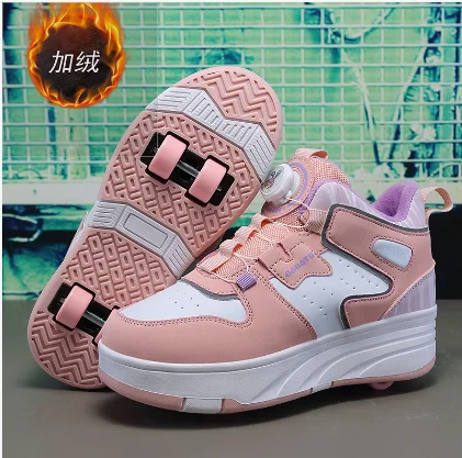 

Two-wheeled trendy shoes, Add fleece for warmth in winterchildren's walking shoes, outdoor roller skates31-42 kids sneakers Gift