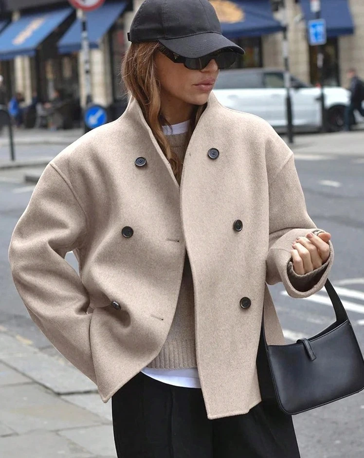 

Stylish Solid Short Woolen Coats for Woman Autumn Winter Warm Woman Clothing Stand Neck Female New