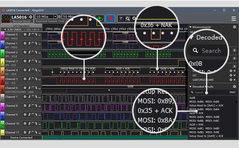 محلل منطق USB Kingst LA5032 500 متر بحد أقصى لمعدل العينة ، 32 قناة ، 10B عينات ، MCU ، ARM ، FPGA أداة تصحيح الأخطاء ، برامج إنجليزية