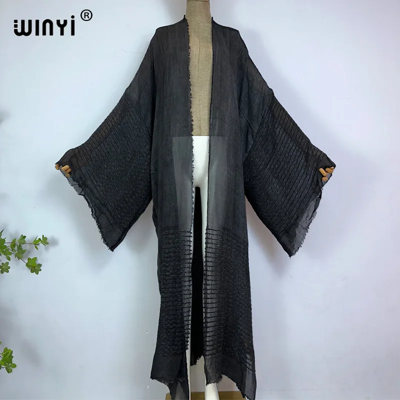 WINYI wysokiej jakości wygodne kobiety miękki kardigan luźna sukienka impreza Boho Maxi wakacje na plaży futerał do pływania up Africa Kimono